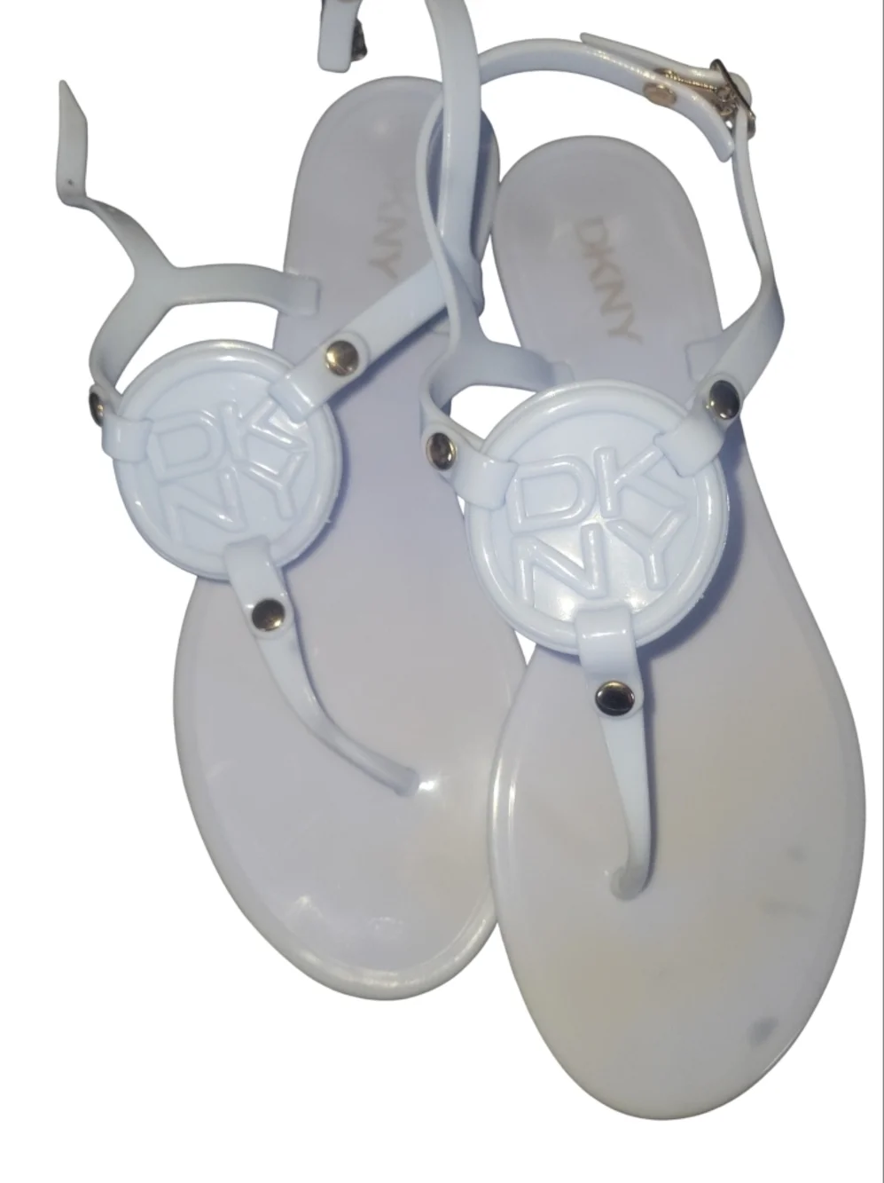 DKNY Periwinkle Blue Women's Jelly Thong Sandals with Logo Accent Sz 38